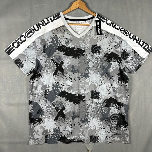 Ecko Unltd Graphic T Shirt Mens XXL Gray Camo Spray Paint Streetwear NWT - Picture 1 of 9